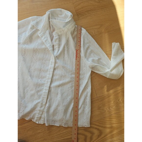 LELIS Floral Lace open weave Button Down Top, women's Size Large white - Picture 11 of 12